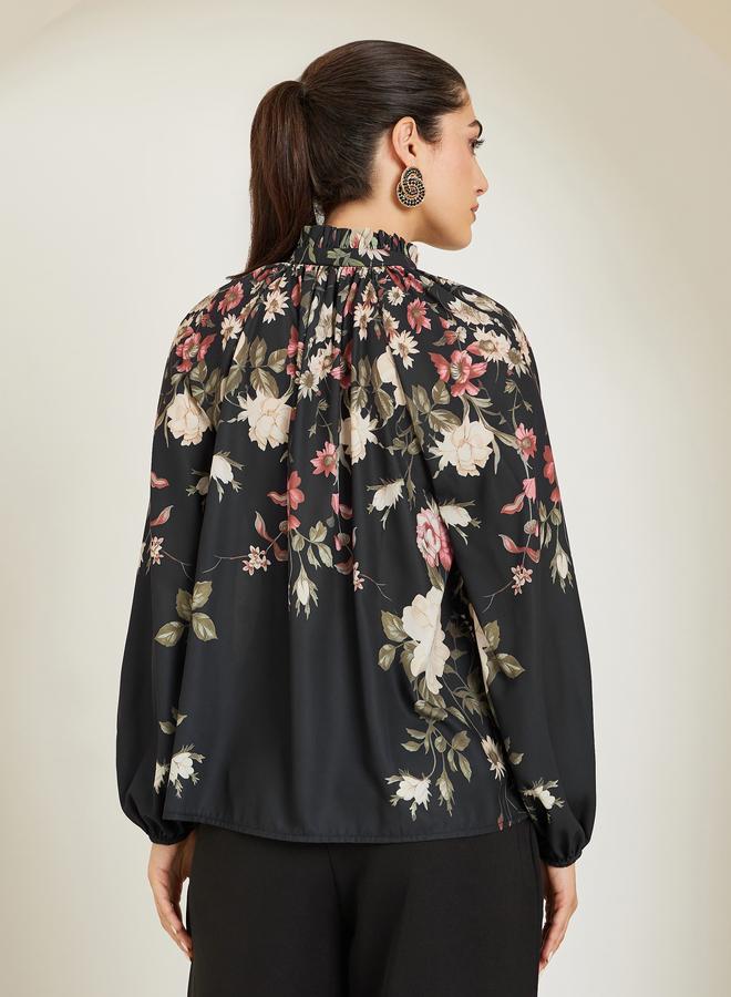 Styli Women Black Floral Printed Blouse - Image 4